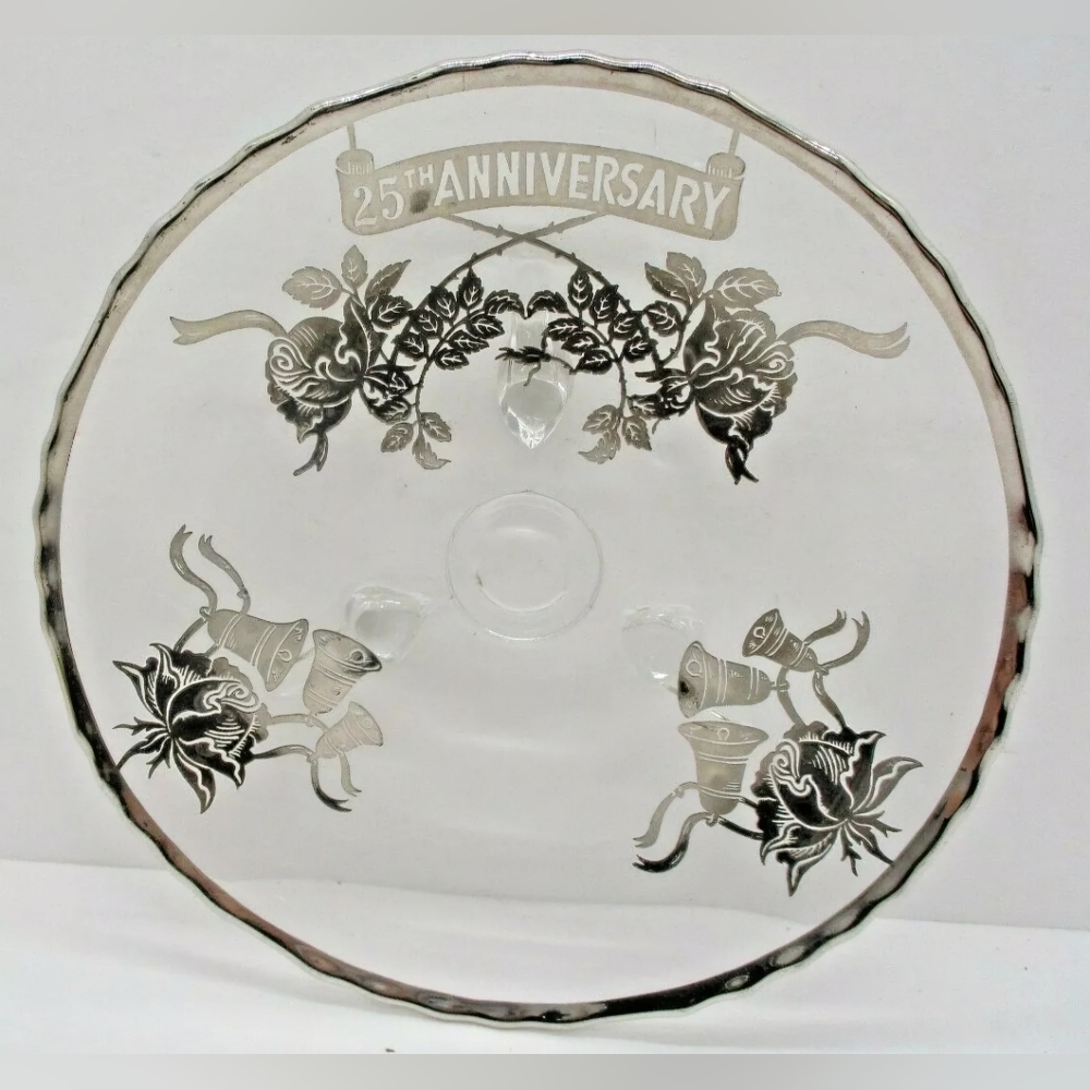 Vintage Wedding Rockwell 25th Anniversary Plate Dish Sterling Silver 1950s